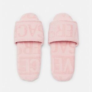 NWT Versace pink terry open toe Allover Slippers size medium
